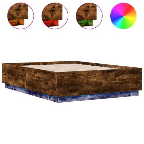 Okvir za krevet s LED svjetlima boja hrasta 135 x 190 cm drveni - Dimljeni hrast 135 x 190 cm Cijena
