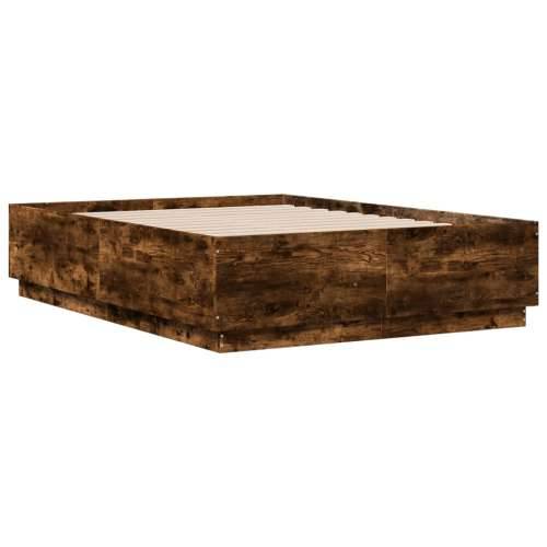 Okvir za krevet s LED svjetlima boja hrasta 135 x 190 cm drveni - Dimljeni hrast 135 x 190 cm Cijena