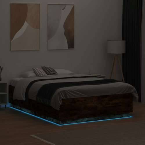 Okvir za krevet s LED svjetlima boja hrasta 135 x 190 cm drveni - Dimljeni hrast 135 x 190 cm Cijena