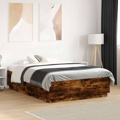 Okvir za krevet s LED svjetlima boja hrasta 135 x 190 cm drveni - Dimljeni hrast 135 x 190 cm Cijena