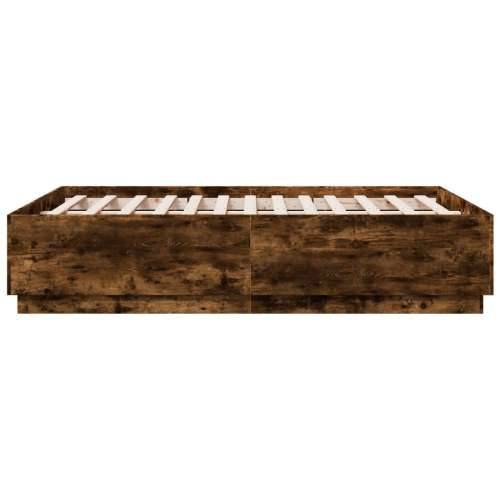 Okvir za krevet s LED svjetlima boja hrasta 135 x 190 cm drveni - Dimljeni hrast 135 x 190 cm Cijena