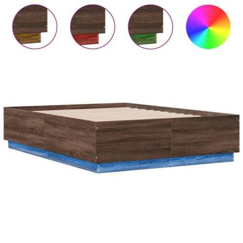 Okvir za krevet s LED svjetlima boja hrasta 135 x 190 cm drveni - Smeđi hrast 135 x 190 cm Cijena