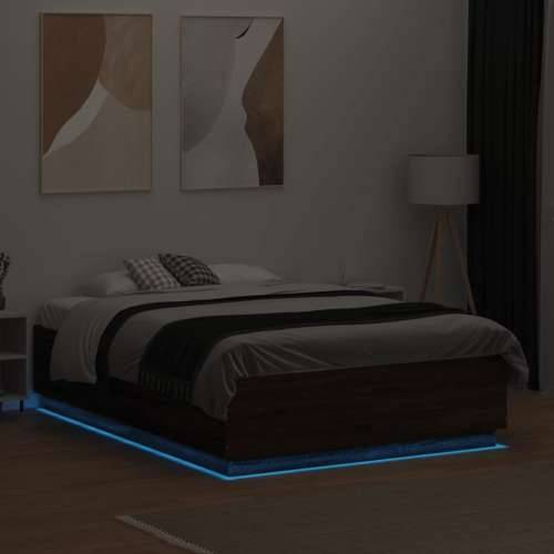 Okvir za krevet s LED svjetlima boja hrasta 135 x 190 cm drveni - Smeđi hrast 135 x 190 cm Cijena