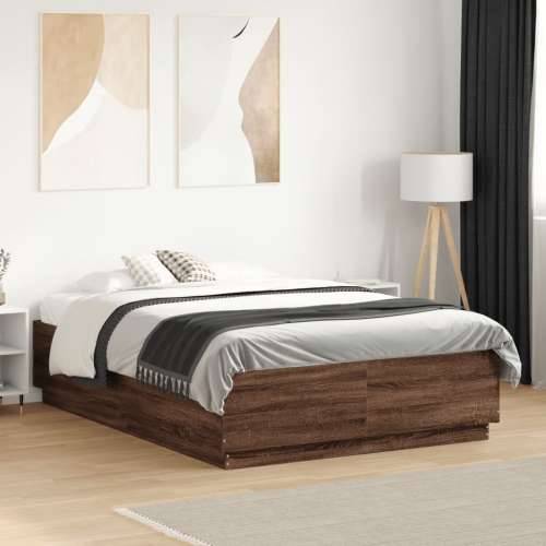 Okvir za krevet s LED svjetlima boja hrasta 135 x 190 cm drveni - Smeđi hrast 135 x 190 cm Cijena