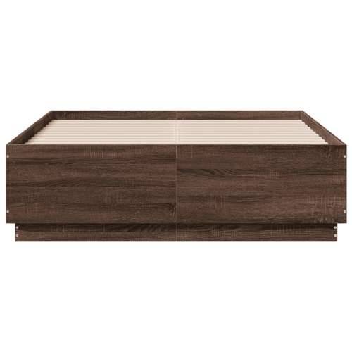 Okvir za krevet s LED svjetlima boja hrasta 135 x 190 cm drveni - Smeđi hrast 135 x 190 cm Cijena