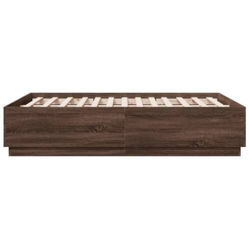 Okvir za krevet s LED svjetlima boja hrasta 135 x 190 cm drveni - Smeđi hrast 135 x 190 cm Cijena