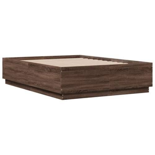 Okvir za krevet s LED svjetlima boja hrasta 135 x 190 cm drveni - Smeđi hrast 135 x 190 cm Cijena