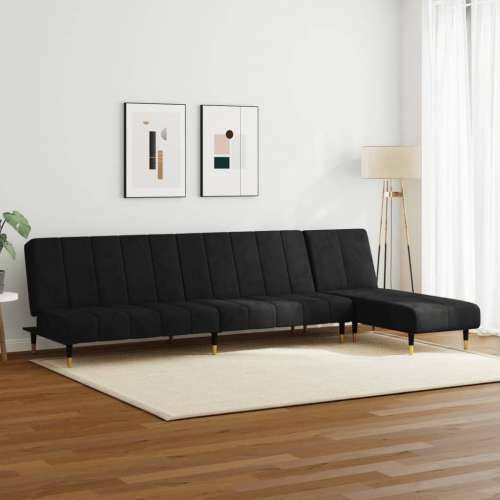 2-dijelni set sofa crni baršunasti - Crna Bez naslona za ruke Cijena