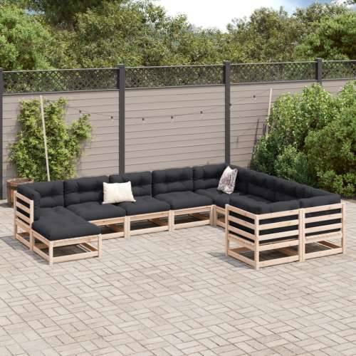 Vrtna garnitura - 10-dijelni set vrtnih sofa s jastucima od masivne borovine - Prirodna boja bora s jastučićem 1 Cijena