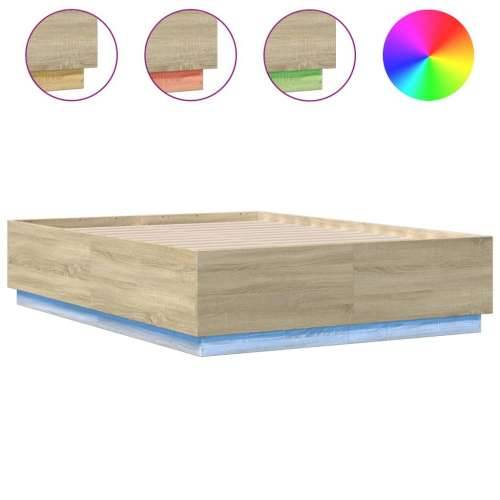 Okvir za krevet s LED svjetlima boja hrasta 135 x 190 cm drveni - sonoma hrast 135 x 190 cm Cijena