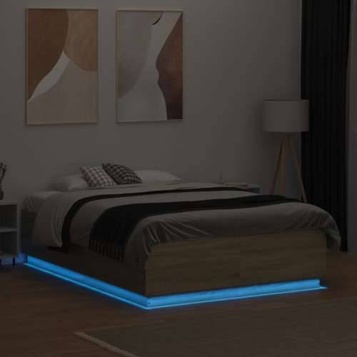 Okvir za krevet s LED svjetlima boja hrasta 135 x 190 cm drveni - sonoma hrast 135 x 190 cm Cijena
