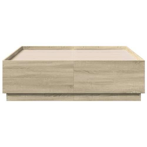 Okvir za krevet s LED svjetlima boja hrasta 135 x 190 cm drveni - sonoma hrast 135 x 190 cm Cijena