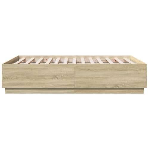 Okvir za krevet s LED svjetlima boja hrasta 135 x 190 cm drveni - sonoma hrast 135 x 190 cm Cijena