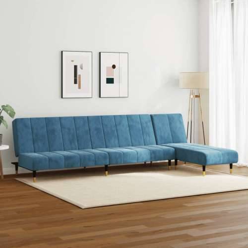 2-dijelni set sofa plavi baršunasti - Plava Bez naslona za ruke Cijena