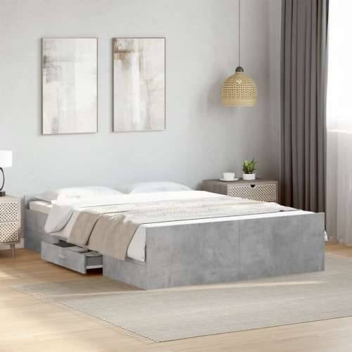 Okvir kreveta s ladicama siva boja betona 135x190 cm drveni - Beton siva 135 x 190 cm Cijena