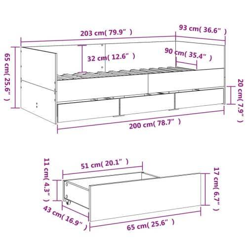 Dnevni krevet s ladicama bijeli 90 x 200 cm konstruirano drvo Cijena