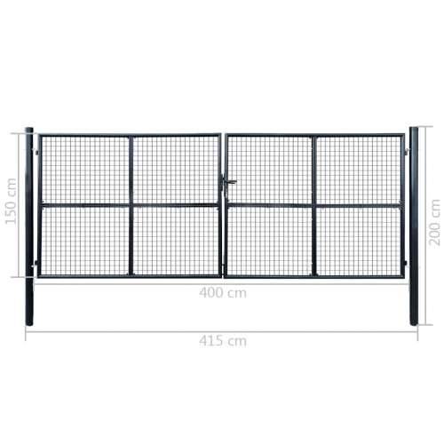Mrežasta vrtna vrata od pocinčanog čelika 400 x 150 cm siva  - 400 x 150 cm Cijena