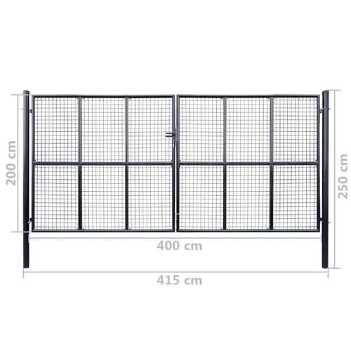 Mrežasta vrtna vrata od pocinčanog čelika 400 x 200 cm siva - 400 x 200 cm Cijena