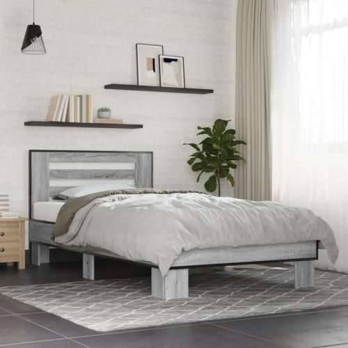 Okvir za krevet boja hrasta 90x200 cm konstruirano drvo i metal - Sivi hrast sonoma 90 x 200 cm Cijena