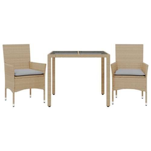 Vrtna garnitura - 3-dijelni vrtni blagovaonski set s jastucima poliratan i staklo - bež i siva 90 x 90 x 75 cm 2 Cijena