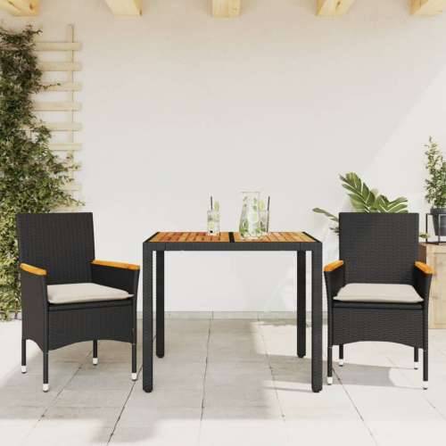 Vrtna garnitura - 3-dijelni vrtni blagovaonski set s jastucima poliratan i bagrem - Crna 90 x 90 x 75 cm 2 Cijena
