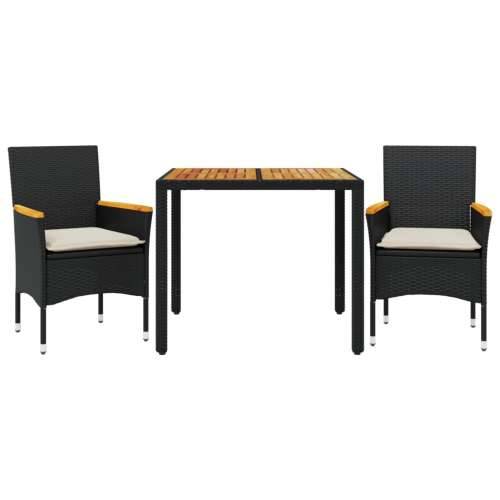 Vrtna garnitura - 3-dijelni vrtni blagovaonski set s jastucima poliratan i bagrem - Crna 90 x 90 x 75 cm 2 Cijena