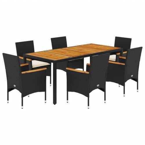 Vrtna garnitura - 7-dijelni vrtni blagovaonski set s jastucima poliratan i bagrem - Crna 190 x 90 x 75 cm 6 Cijena