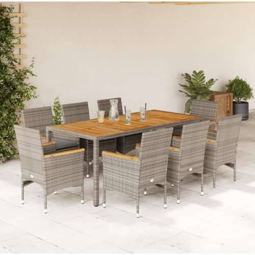 Vrtna garnitura - 9-dijelni vrtni blagovaonski set s jastucima poliratan i bagrem - Siva 190 x 90 x 75 cm 8 Cijena
