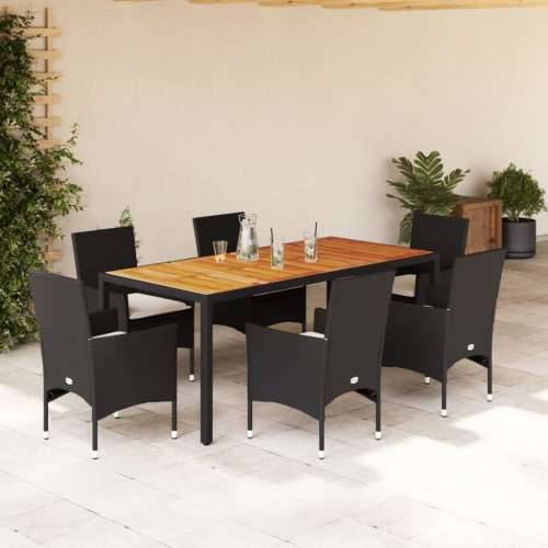 Vrtna garnitura - 7-dijelni vrtni blagovaonski set s jastucima poliratan i bagrem - Crna i krem 190 x 90 x 75 cm 6 Cijena