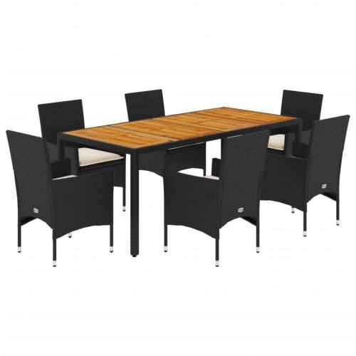 Vrtna garnitura - 7-dijelni vrtni blagovaonski set s jastucima poliratan i bagrem - Crna i krem 190 x 90 x 75 cm 6 Cijena