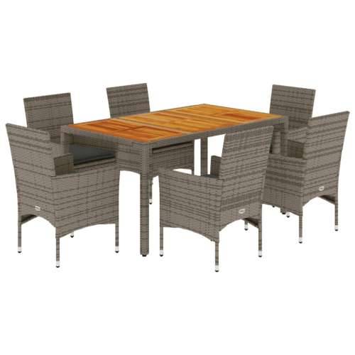 Vrtna garnitura - 7-dijelni vrtni blagovaonski set s jastucima poliratan i bagrem - Siva 150 x 90 x 75 cm 6 Cijena