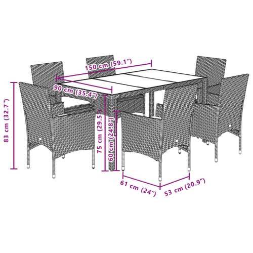 Vrtna garnitura - 7-dijelni vrtni blagovaonski set s jastucima poliratan i bagrem - Siva 150 x 90 x 75 cm 6 Cijena