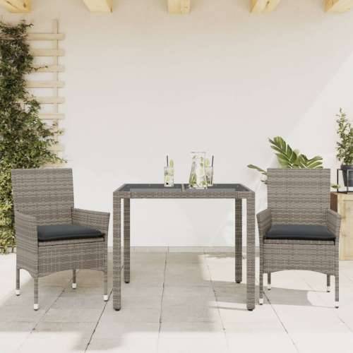 Vrtna garnitura - 3-dijelni vrtni blagovaonski set s jastucima poliratan i staklo - Siva 90 x 90 x 75 cm 2 Cijena