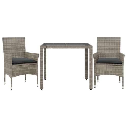 Vrtna garnitura - 3-dijelni vrtni blagovaonski set s jastucima poliratan i staklo - Siva 90 x 90 x 75 cm 2 Cijena