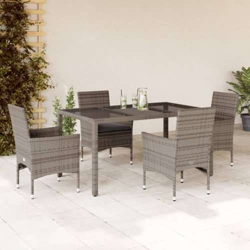 Vrtna garnitura - 5-dijelni vrtni blagovaonski set s jastucima poliratan i staklo - Siva 150 x 90 x 75 cm 4 Cijena