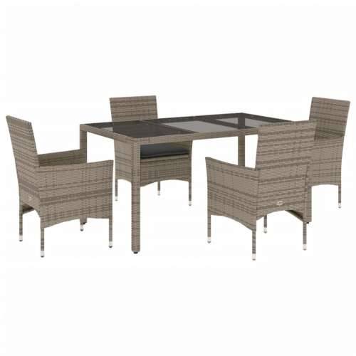 Vrtna garnitura - 5-dijelni vrtni blagovaonski set s jastucima poliratan i staklo - Siva 150 x 90 x 75 cm 4 Cijena