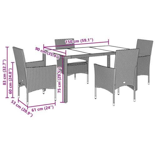 Vrtna garnitura - 5-dijelni vrtni blagovaonski set s jastucima poliratan i staklo - Siva 150 x 90 x 75 cm 4 Cijena