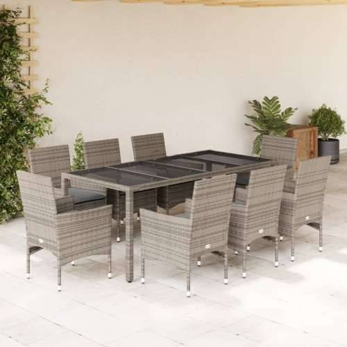Vrtna garnitura - 9-dijelni vrtni blagovaonski set s jastucima poliratan i staklo - Siva 190 x 90 x 75 cm 8 Cijena