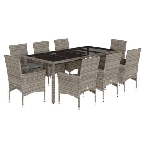 Vrtna garnitura - 9-dijelni vrtni blagovaonski set s jastucima poliratan i staklo - Siva 190 x 90 x 75 cm 8 Cijena