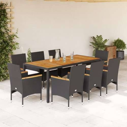 Vrtna garnitura - 9-dijelni vrtni blagovaonski set s jastucima poliratan i bagrem - Crna 190 x 90 x 75 cm 8 Cijena
