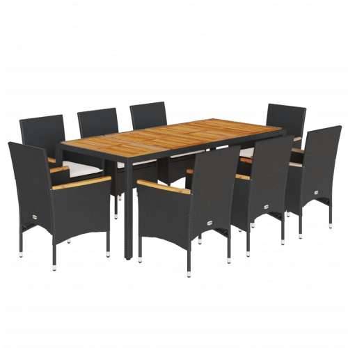 Vrtna garnitura - 9-dijelni vrtni blagovaonski set s jastucima poliratan i bagrem - Crna 190 x 90 x 75 cm 8 Cijena