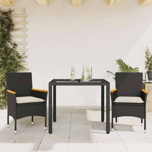 Vrtna garnitura - 3-dijelni vrtni blagovaonski set s jastucima poliratan i staklo - Crna 90 x 90 x 75 cm 2 Cijena