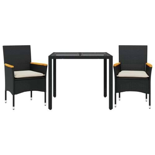Vrtna garnitura - 3-dijelni vrtni blagovaonski set s jastucima poliratan i staklo - Crna 90 x 90 x 75 cm 2 Cijena