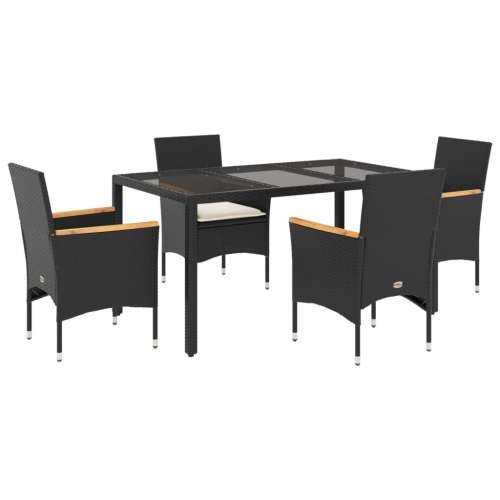 Vrtna garnitura - 5-dijelni vrtni blagovaonski set s jastucima poliratan i staklo - Crna 150 x 90 x 75 cm 4 Cijena