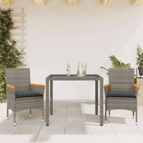 Vrtna garnitura - 3-dijelni vrtni blagovaonski set s jastucima poliratan i staklo - Siva 90 x 90 x 75 cm 2 Cijena