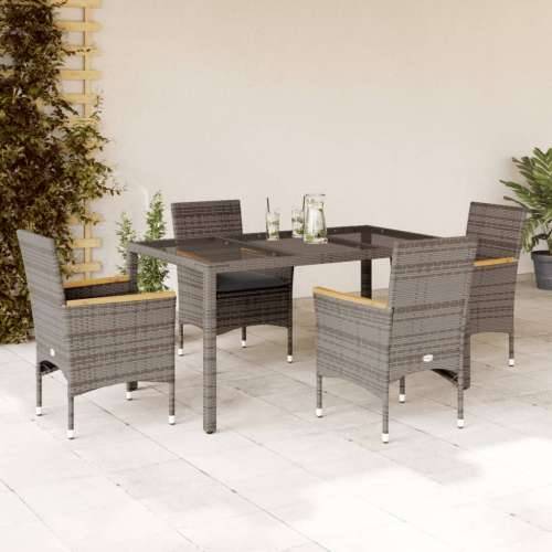 Vrtna garnitura - 5-dijelni vrtni blagovaonski set s jastucima poliratan i staklo - Siva 150 x 90 x 75 cm 4 Cijena