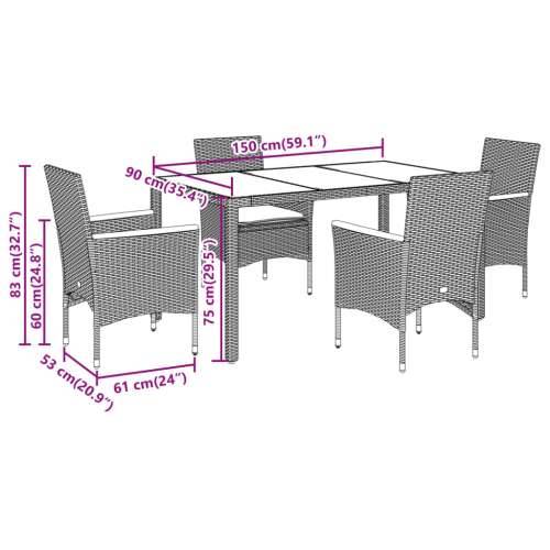Vrtna garnitura - 5-dijelni vrtni blagovaonski set s jastucima poliratan i staklo - Siva 150 x 90 x 75 cm 4 Cijena