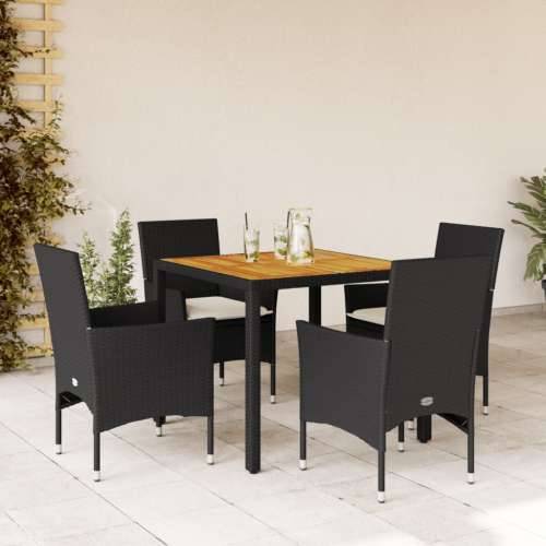 Vrtna garnitura - 5-dijelni vrtni blagovaonski set s jastucima poliratan i bagrem - Crna i krem 90 x 90 x 75 cm 4 Cijena