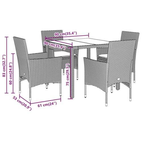 Vrtna garnitura - 5-dijelni vrtni blagovaonski set s jastucima poliratan i bagrem - Crna i krem 90 x 90 x 75 cm 4 Cijena