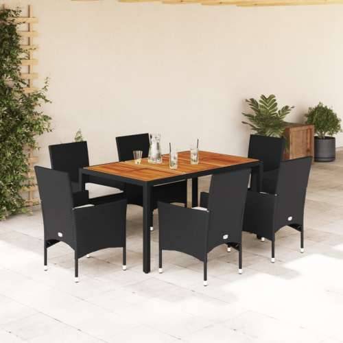 Vrtna garnitura - 7-dijelni vrtni blagovaonski set s jastucima poliratan i bagrem - Crna i krem 150 x 90 x 75 cm 6 Cijena